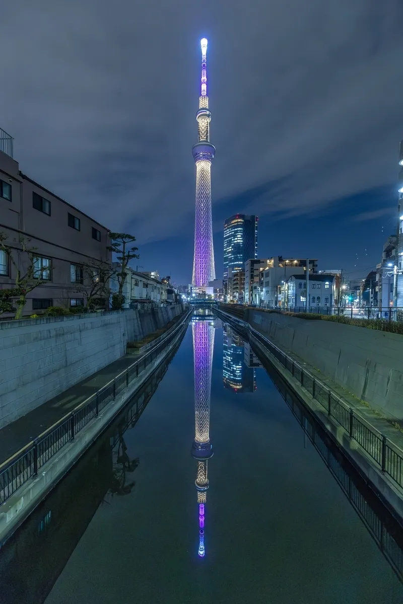 十間橋からのスカイツリーライトアップ
